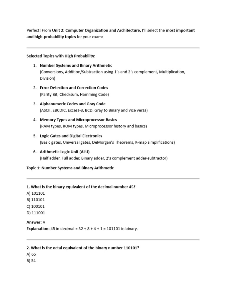 Key Topics in Computer Architecture Exam | PDF | Random Access Memory ...