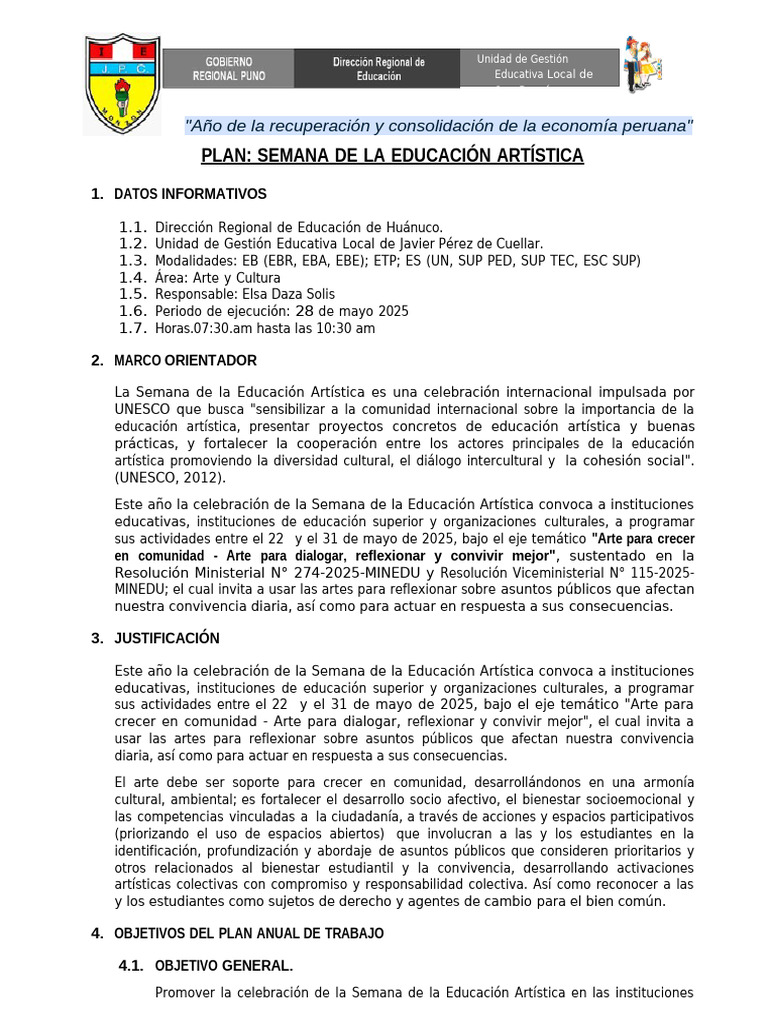 Plan Semana de La Educacion Artistica | PDF | Educación en artes ...