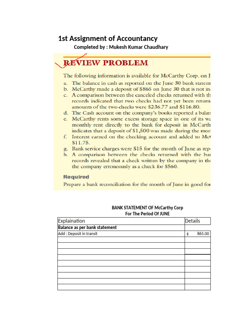 @1st Assignment of Accountancy | PDF | Debits And Credits | Banks
