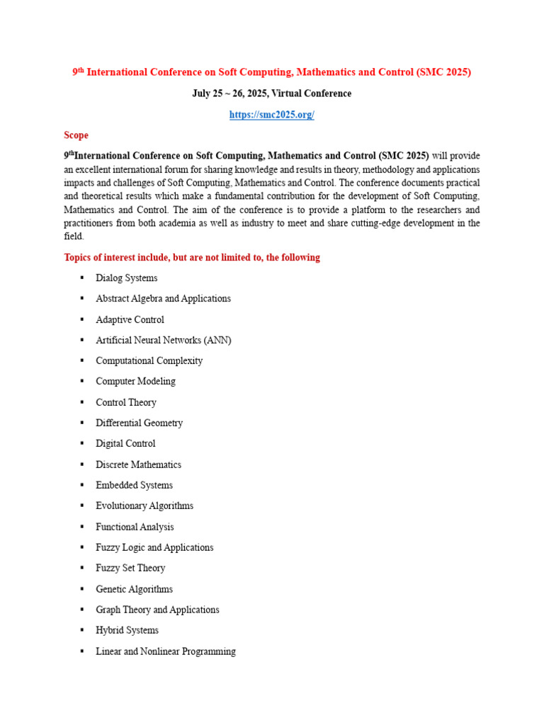 9th International Conference On Soft Computing, Mathematics and Control ...