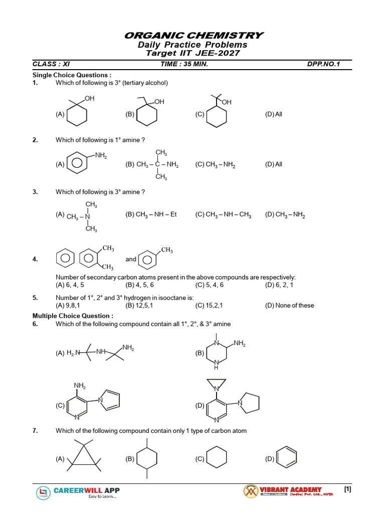 Organic Chemistry Practice Problems for IIT JEE | PDF | Conformational ...
