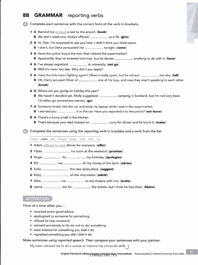 Reporting Verbs Practice Exercises | PDF