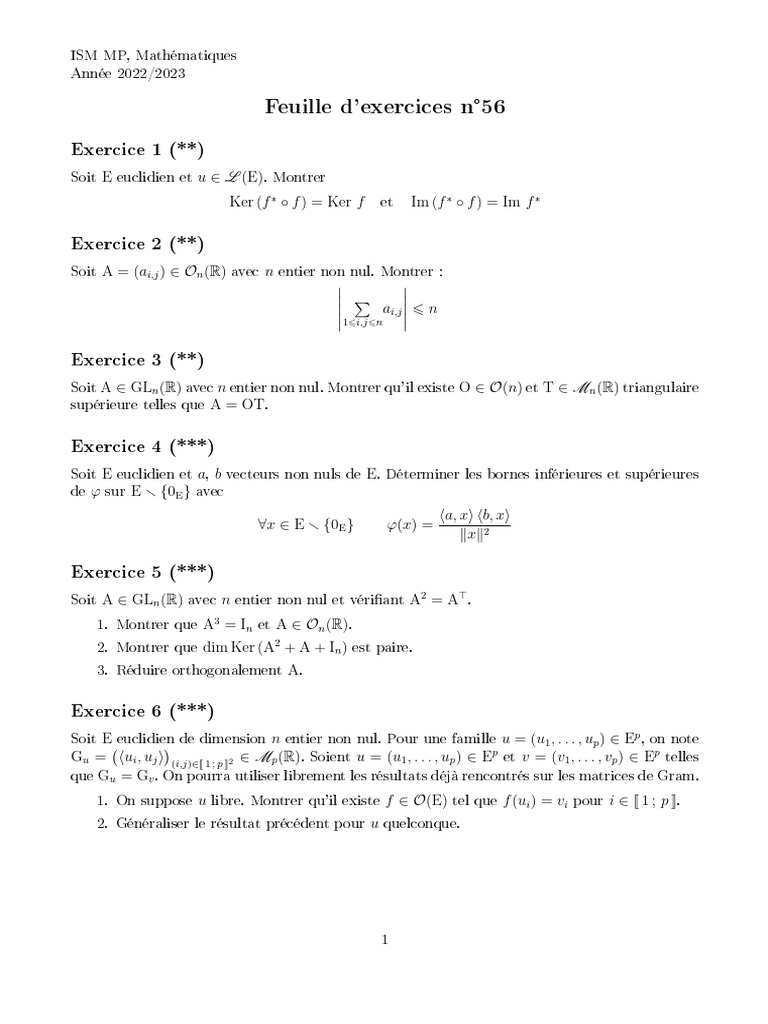 Exercices de Mathématiques ISM MP 2022/2023 | PDF | Espace euclidien ...