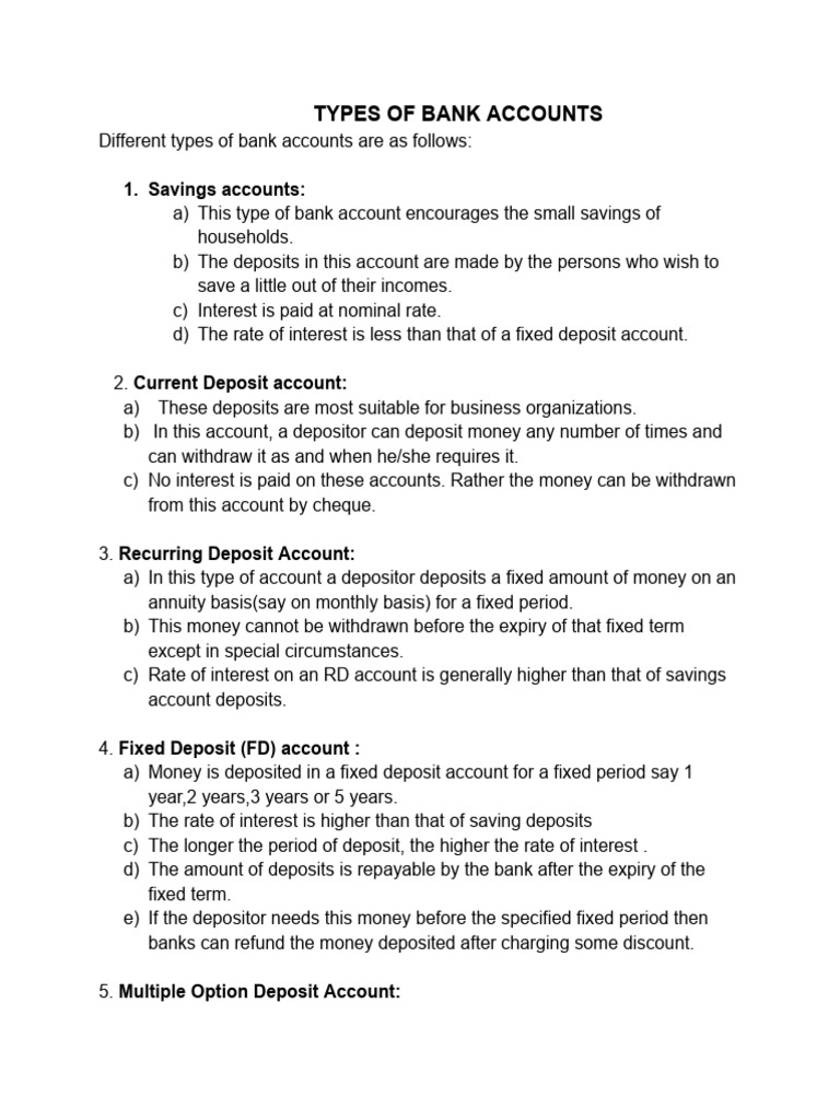 Overview of Bank Account Types | PDF