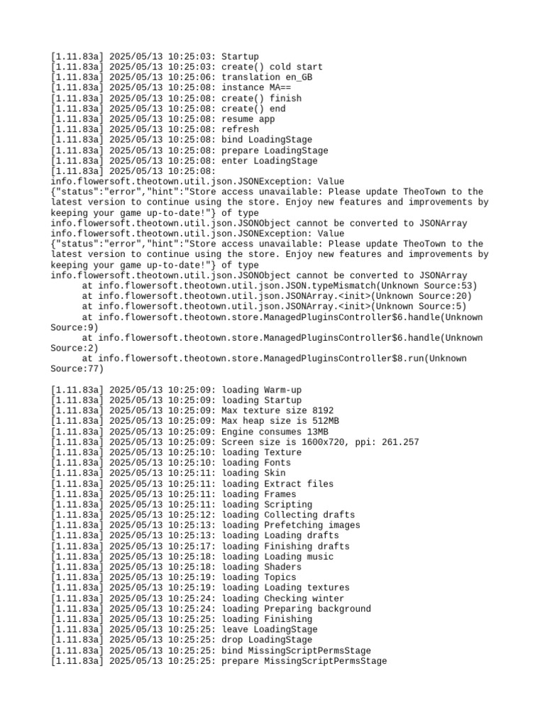 TheoTown App Startup Log Analysis | PDF | Computing | Software