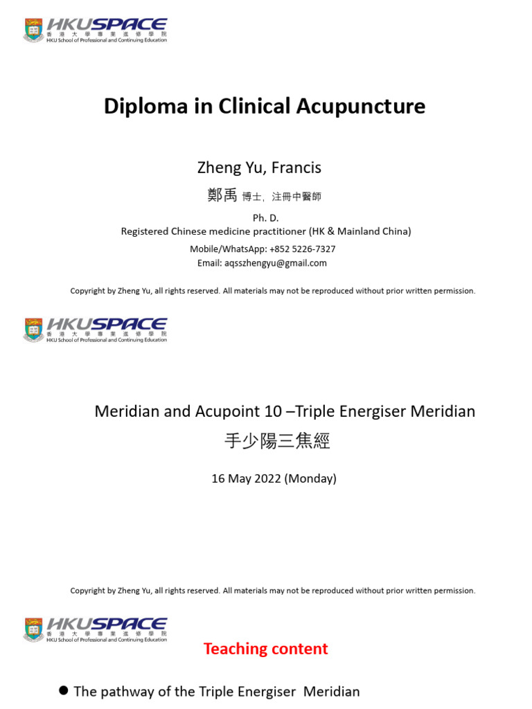 TE3 Acupuncture Point Overview | PDF | Hand | Limbs (Anatomy)