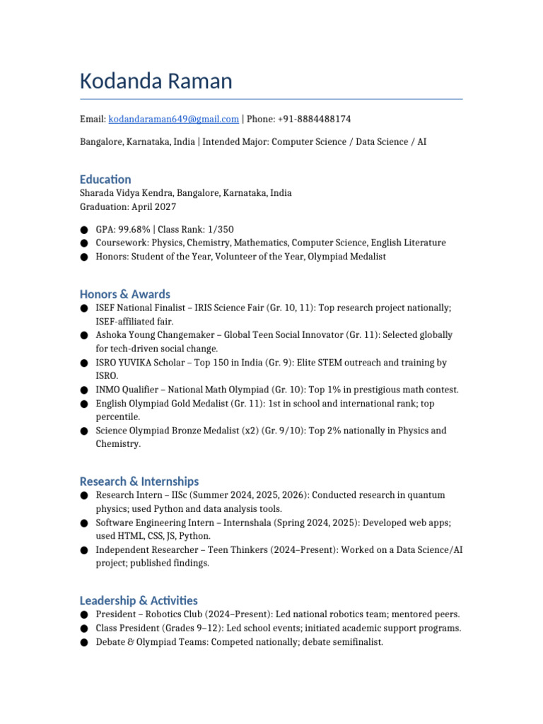 Kodanda Raman: Academic & Leadership Profile | PDF