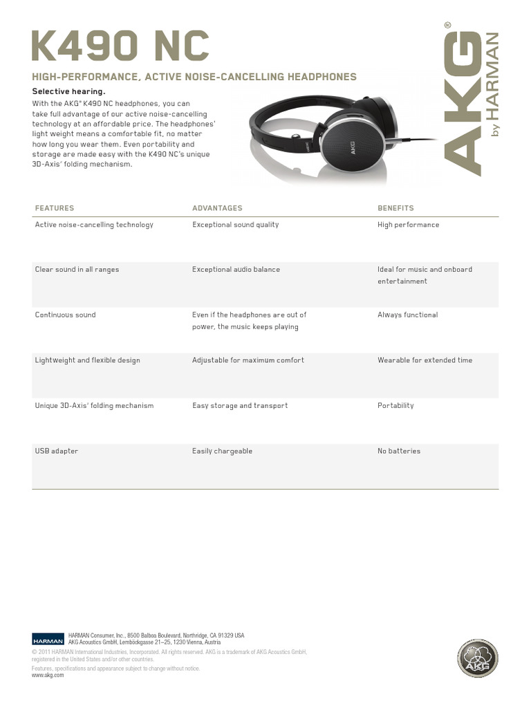 AKG K490 NC Headphones Overview | PDF