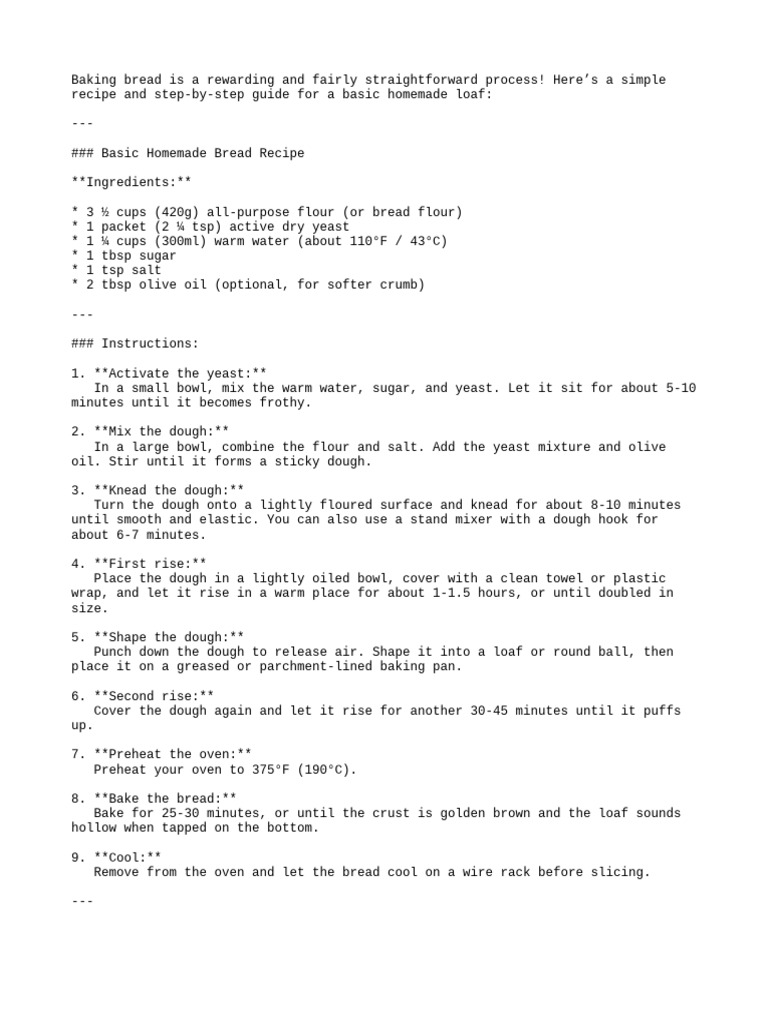 Basic Homemade Bread Recipe Guide | PDF