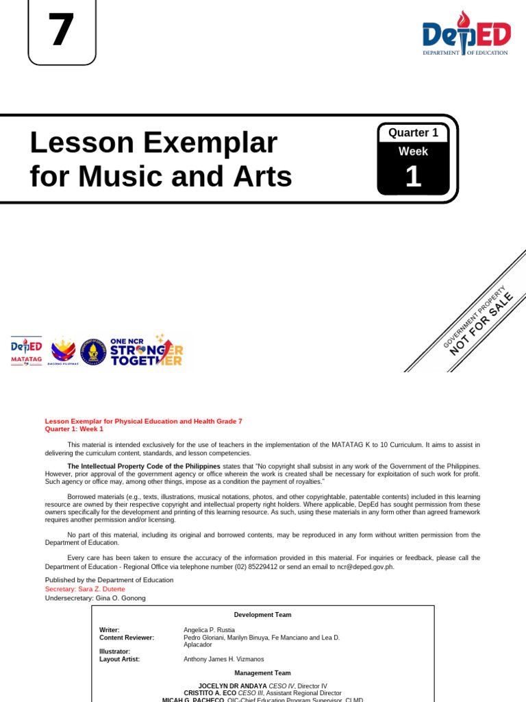 Grade 7 Music and Arts Lesson Plan | PDF | Copyright | Curriculum