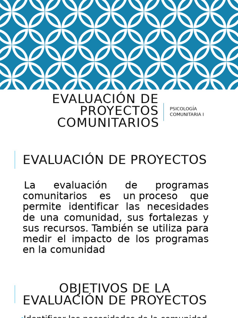 Evaluación de Proyectos Comunitarios | PDF