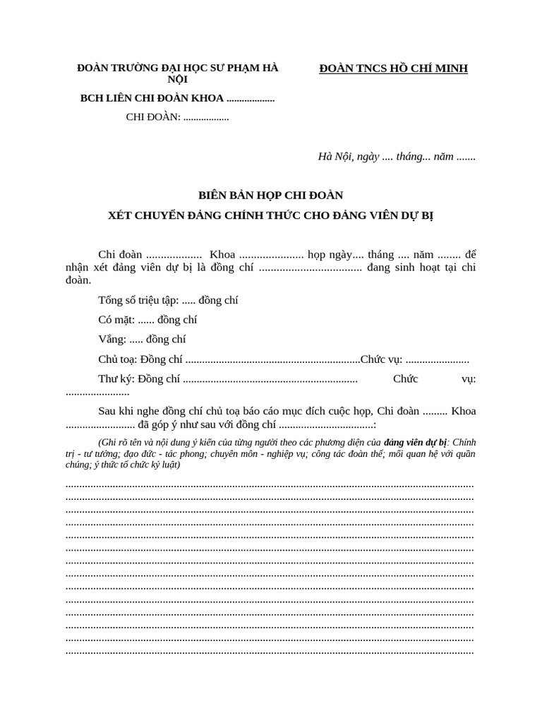 Biên-Bản-Họp-Chi Đoàn | PDF