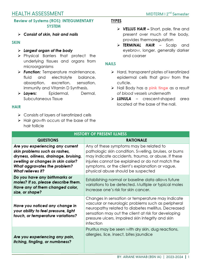 Integumentary System Health Assessment | PDF | Integumentary System | Hair
