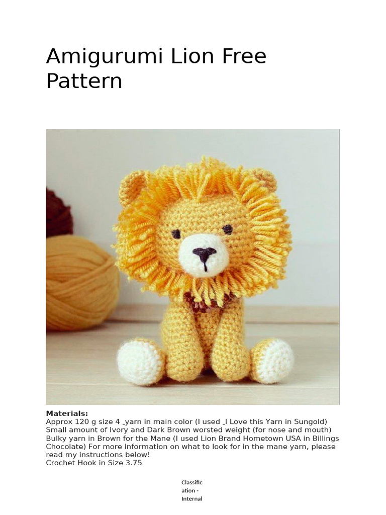 Free Amigurumi Lion Crochet Pattern | PDF | Crochet | Yarn