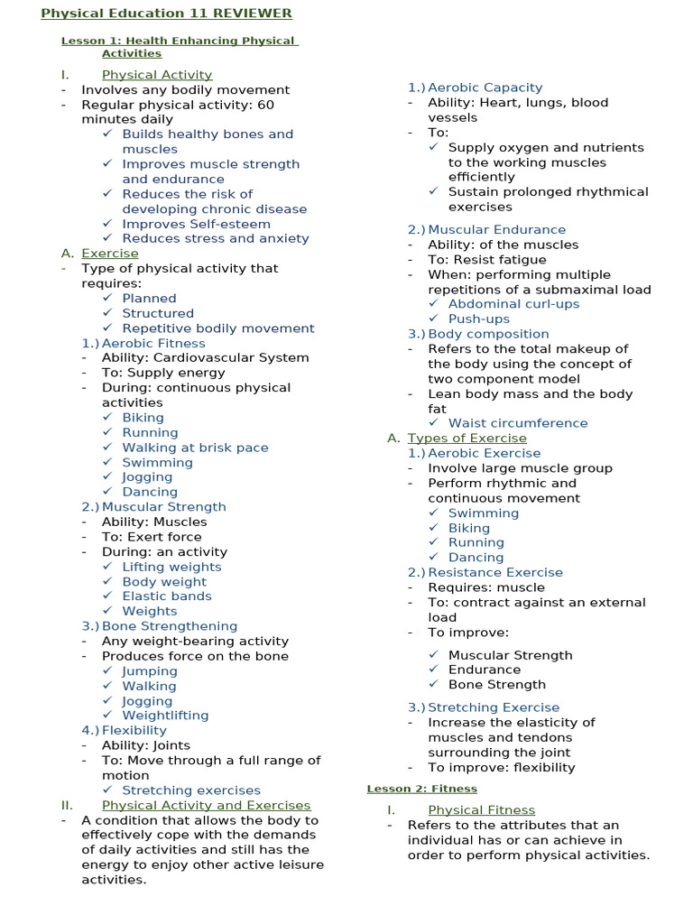 Physical Education 11 Study Guide | PDF | Strength Training | Stress ...
