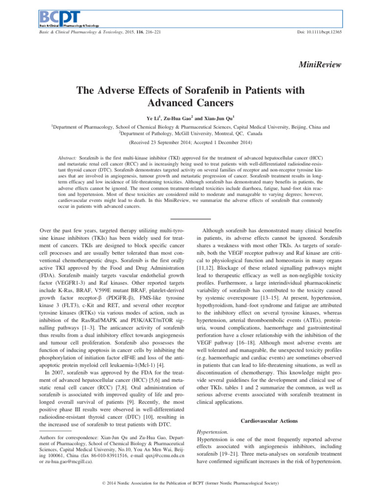 The Adverse Effects of Sorafenib in Patients With Advanced Cancers ...