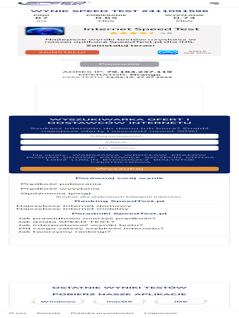 WYNIK SPEED TEST intelligence overview