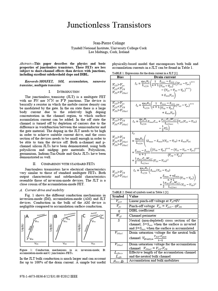 Junctionless Transistors | PDF | Field Effect Transistor | Transistor