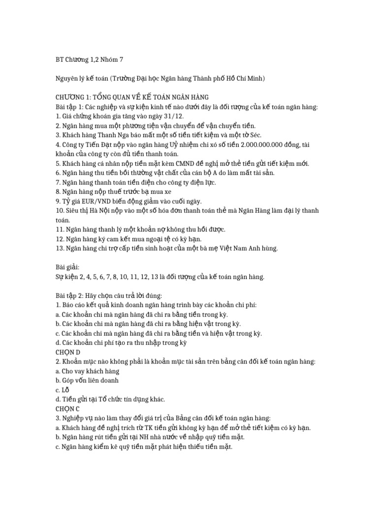 Banking Accounting Exercises | PDF