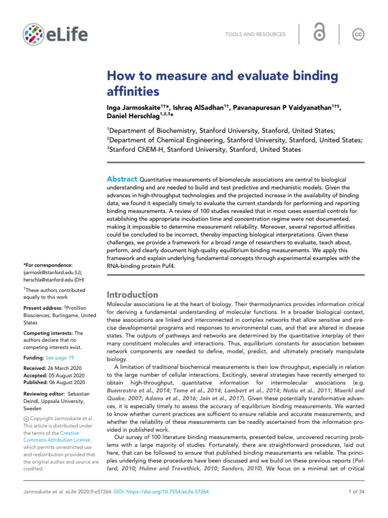 How To Measure and Evaluate Binding Affinities | PDF | Chemical ...