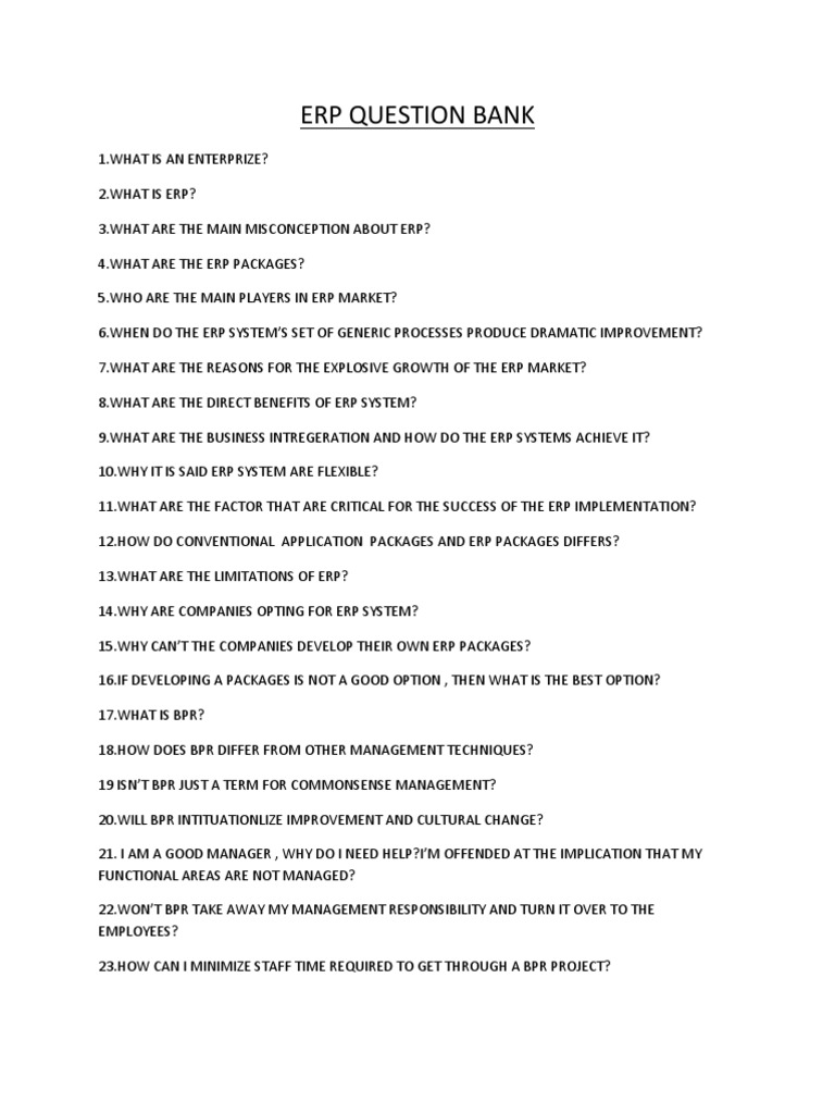 Erp Question Bank | PDF | Enterprise Resource Planning | Business