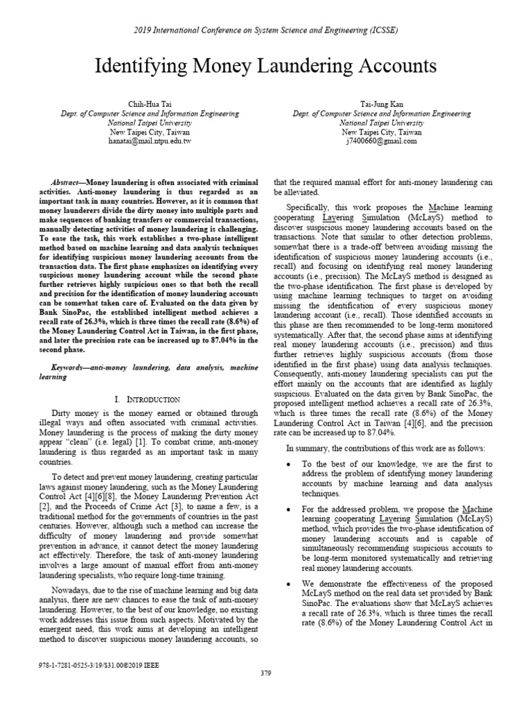Machine Learning for Money Laundering Detection PDF Money(02)