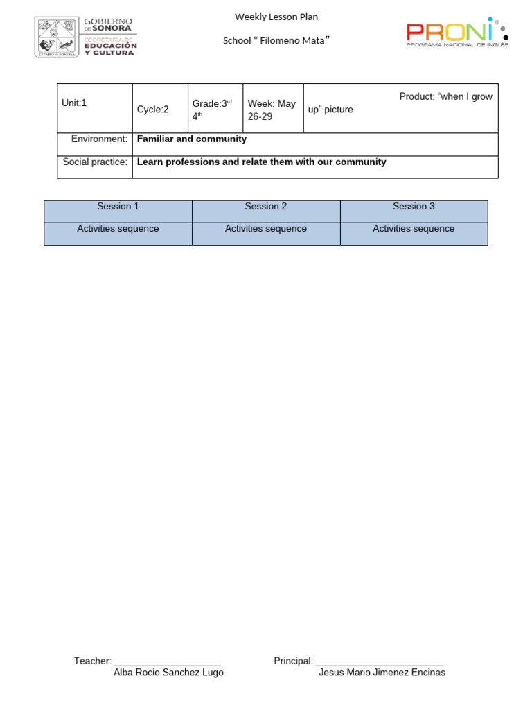 Weekly Lesson Plan: Professions Focus | PDF | Learning | Teaching