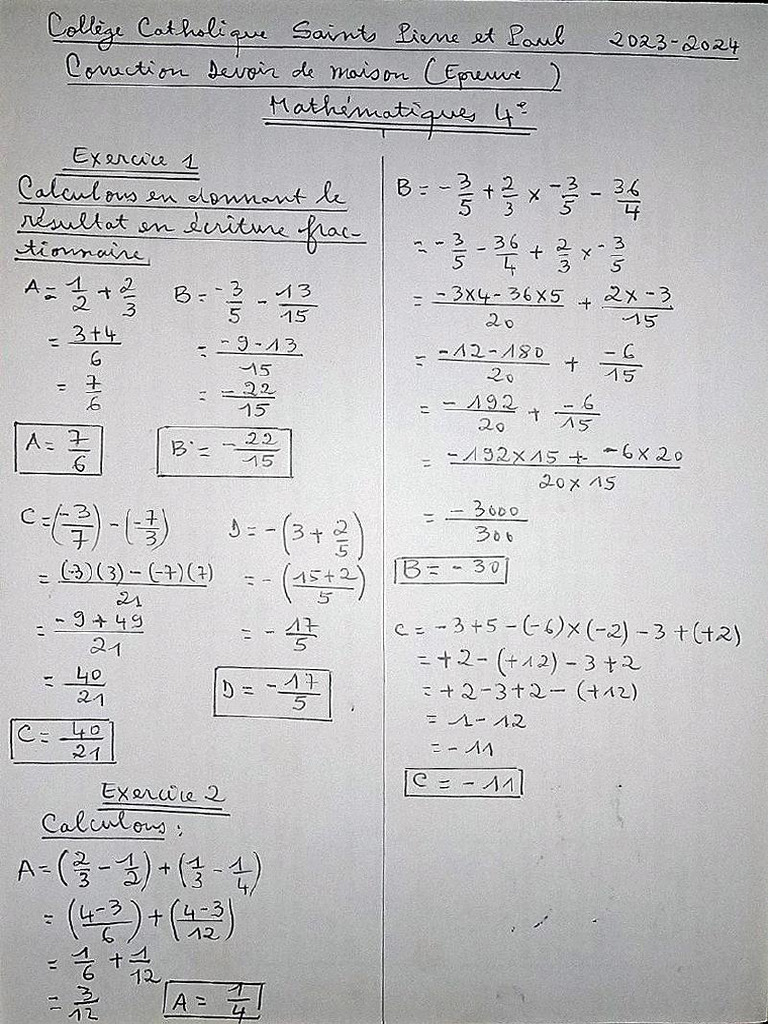 Corrigé DM Maths 4è (Calcul Littéral) | PDF
