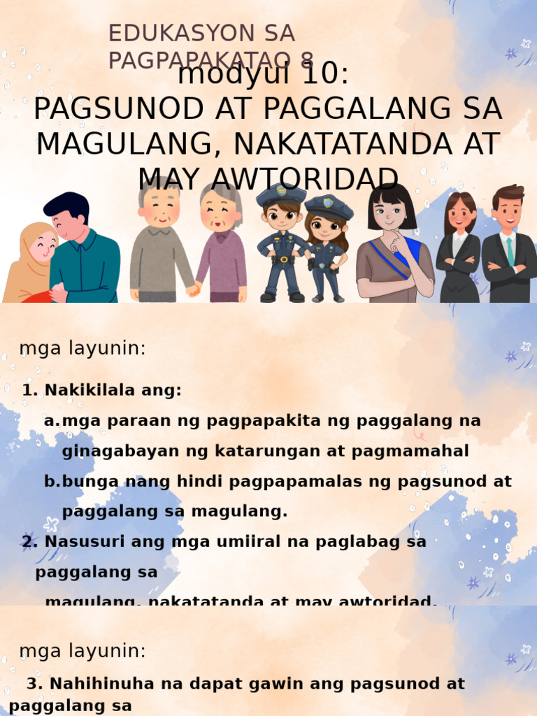 Edukasyon Sa Pagpapakatao 8: Modyul 10: Pagsunod at Paggalang Sa ...