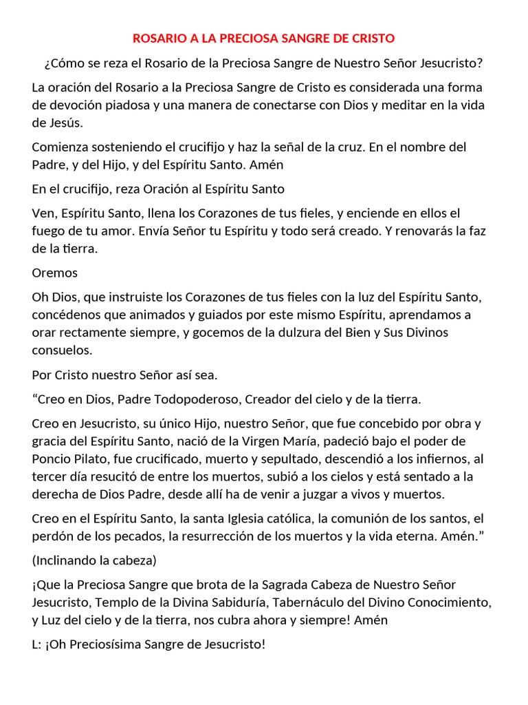 Rosario a la Preciosa Sangre de Cristo | PDF | Cristo (título) | Oración