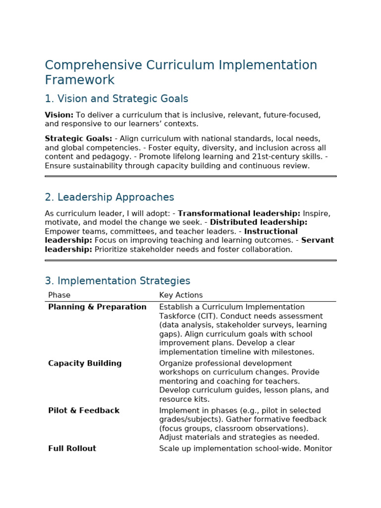 Curriculum Implementation Framework Guide | PDF | Curriculum | Leadership