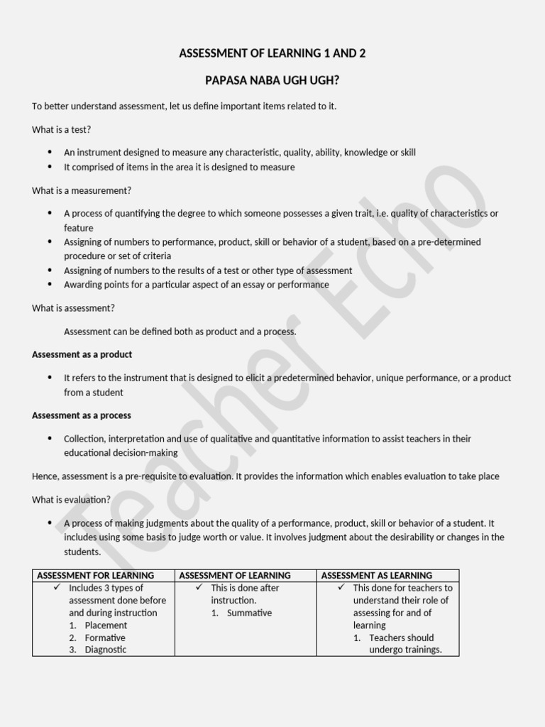 Understanding Assessment Types and Methods | PDF | Educational ...