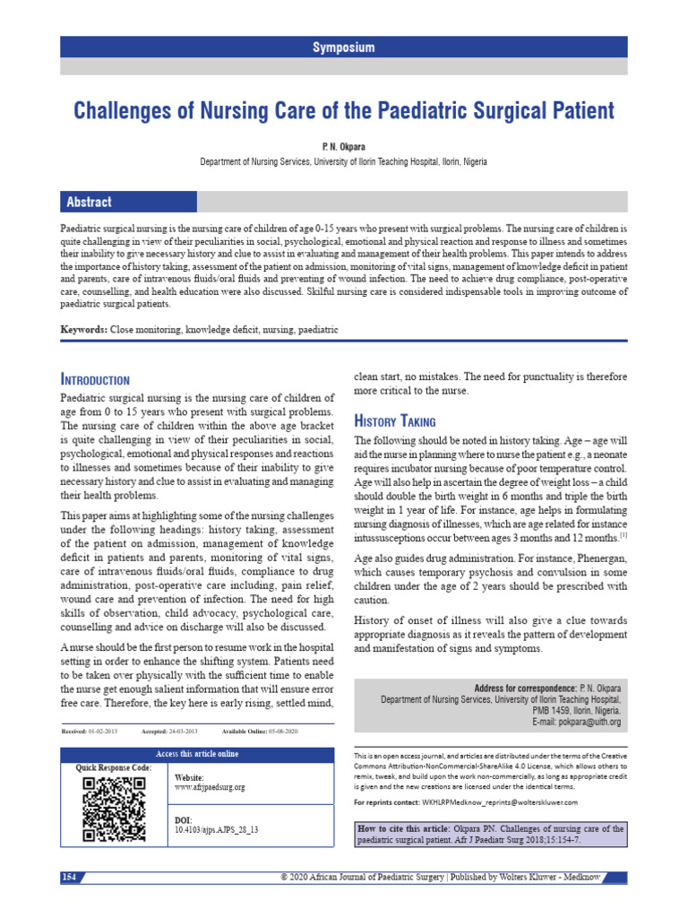 Challenges of Nursing Care of The Paediatric Surgical Patient | PDF ...