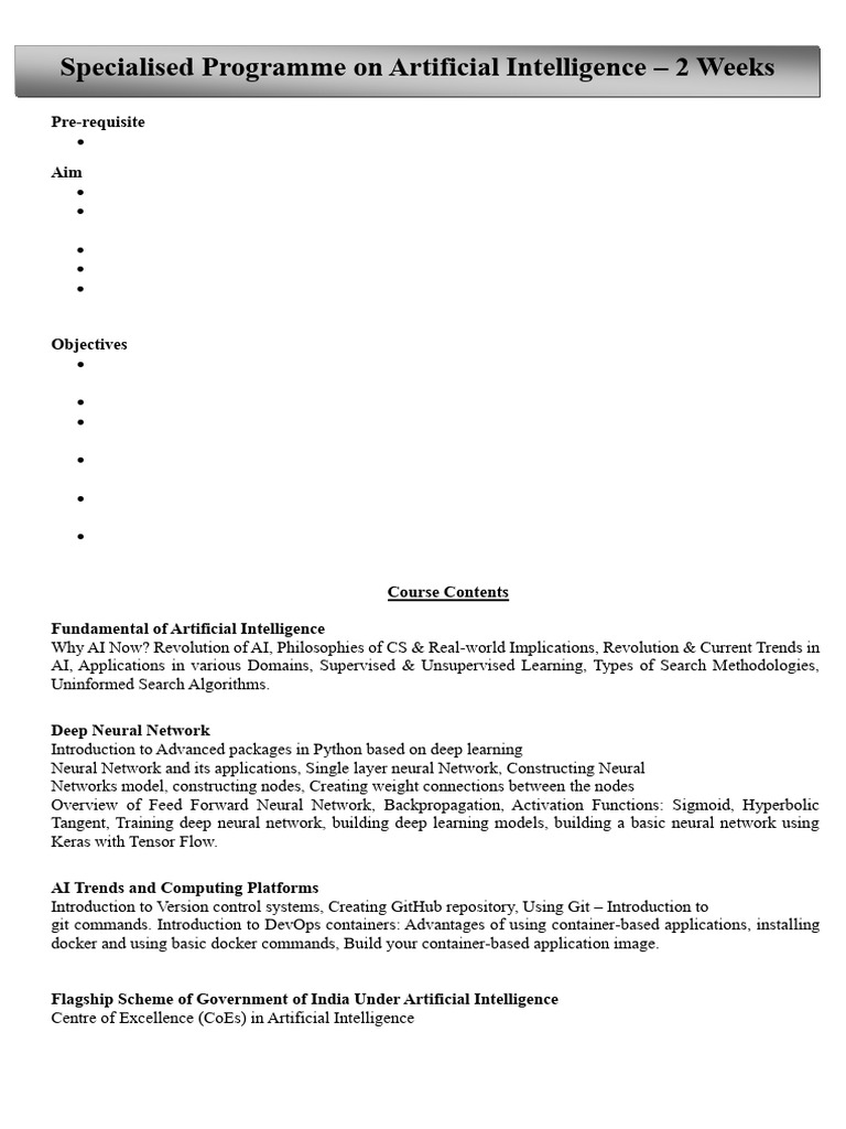 AI Course Overview and Syllabus in India | PDF | Deep Learning ...