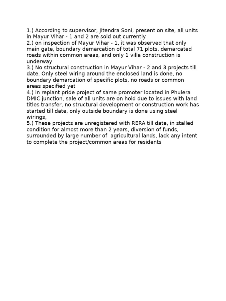 Mayur Vihar Project Status Update | PDF