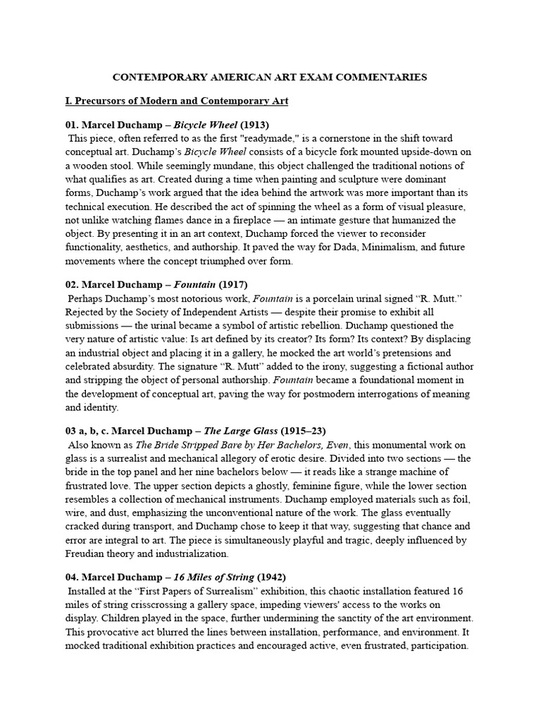 Contemporary American Art Exam Commentaries | PDF | The Arts