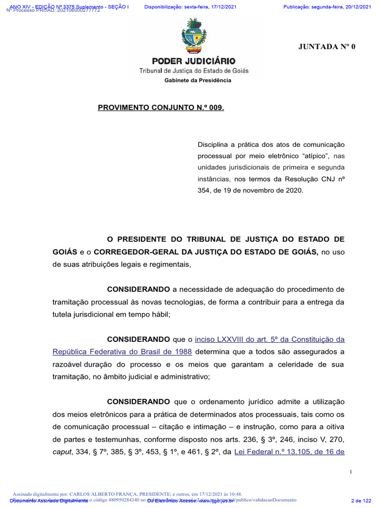 Provimento Conjunto nº 09/2021 TJGO | PDF