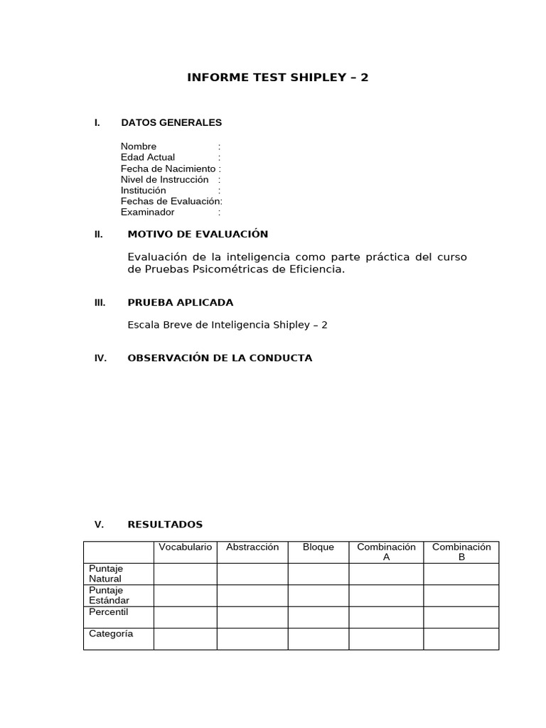 Informe de Resultados Test Shipley 2 | PDF | Inteligencia | Cognición