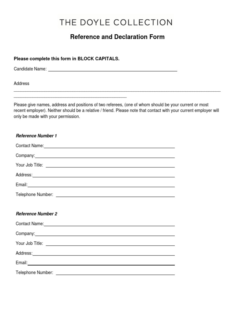Reference and Declaration Form Final | PDF