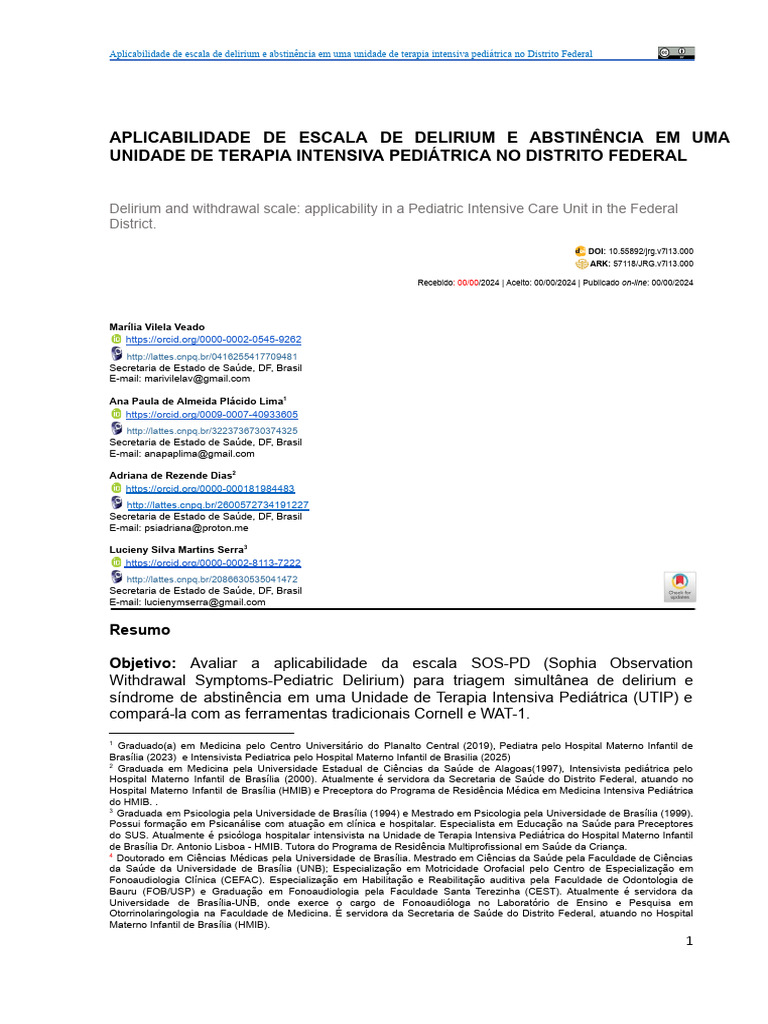 Escala SOS-PD em Delirium Pediátrico | PDF | Remédio | Sistema de saúde