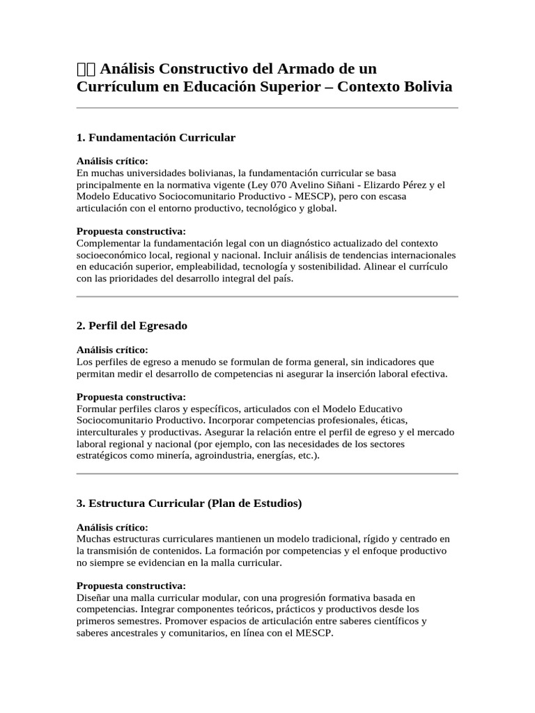 Mejora Curricular en Educación Superior Bolivia | PDF | Plan de ...