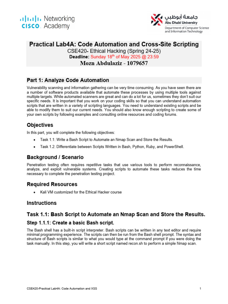 CSE420+Practical+Lab4A+Code+Automation+and+Cross Site+Scripting+ ...