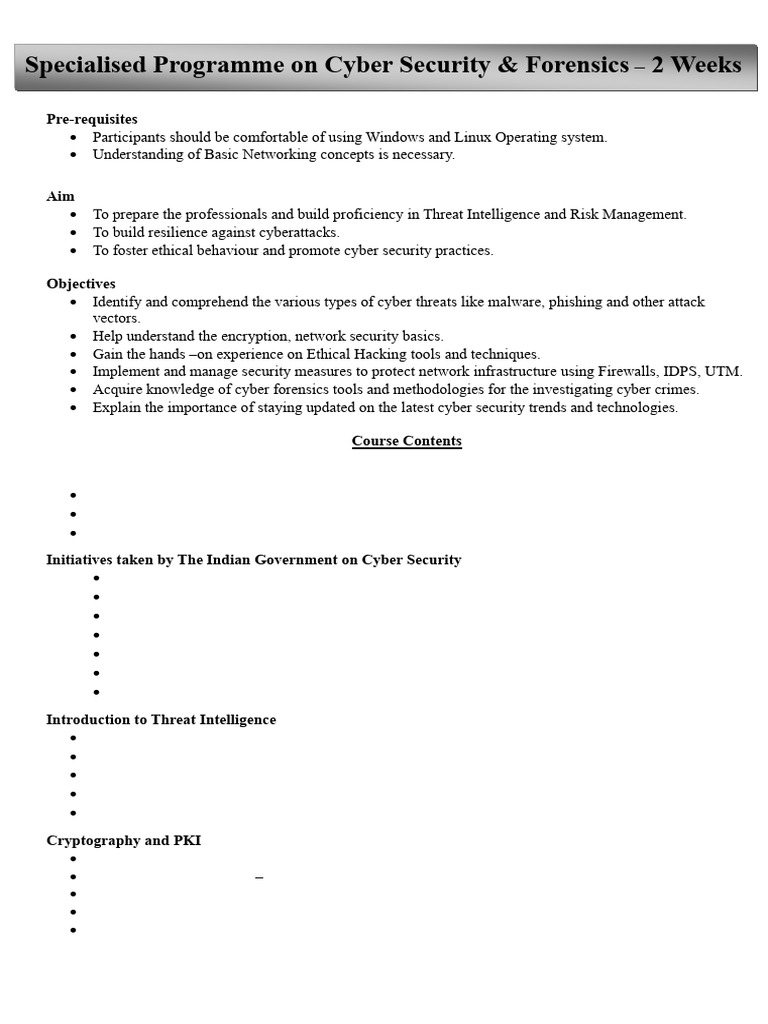 Cyber Security & Forensics Training Program | PDF | Security | Computer ...
