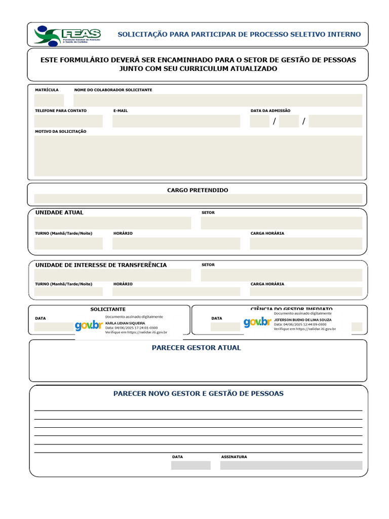 Formulário de Solicitação de Transferência | PDF