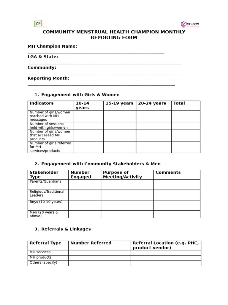 Community MH Champion Reporting Form | PDF