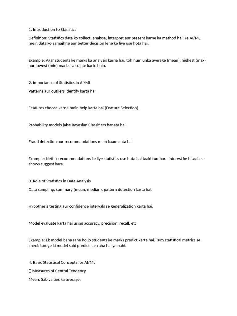 Statistics in AI/ML: Key Concepts | PDF | Mean Squared Error | Statistics