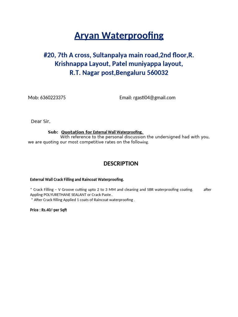 External Wall Waterproofing Quotation | PDF