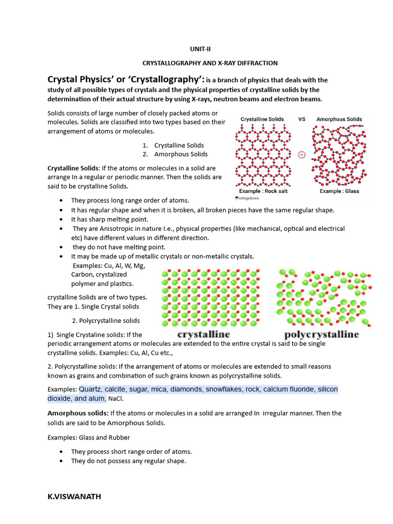 Unit II Crystallography | PDF | Crystal Structure | Solid