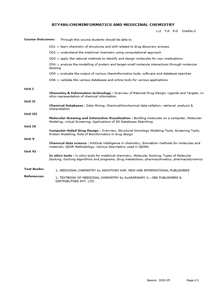 Cheminformatics & Medicinal Chemistry Course | PDF