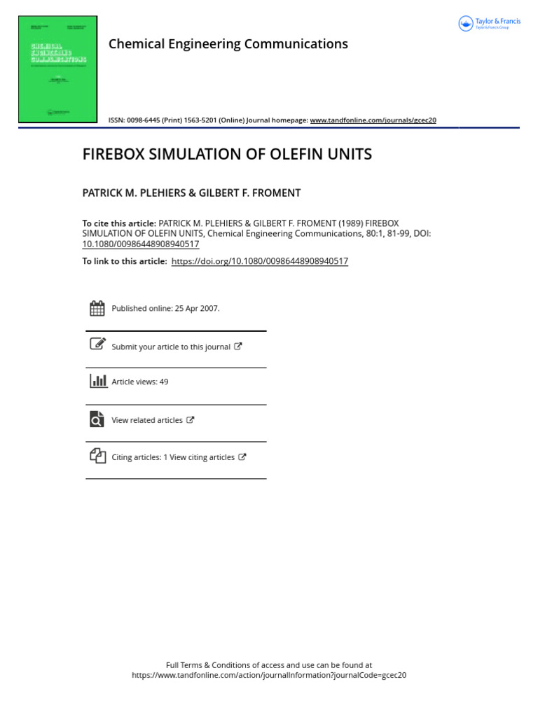 Firebox Simulation of Olefin Units | PDF | Heat Transfer | Gases